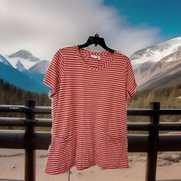 2X LOGO Cute Mauve Striped Babydoll Flared Cotton Top W Pockets - Picture 3 of 8